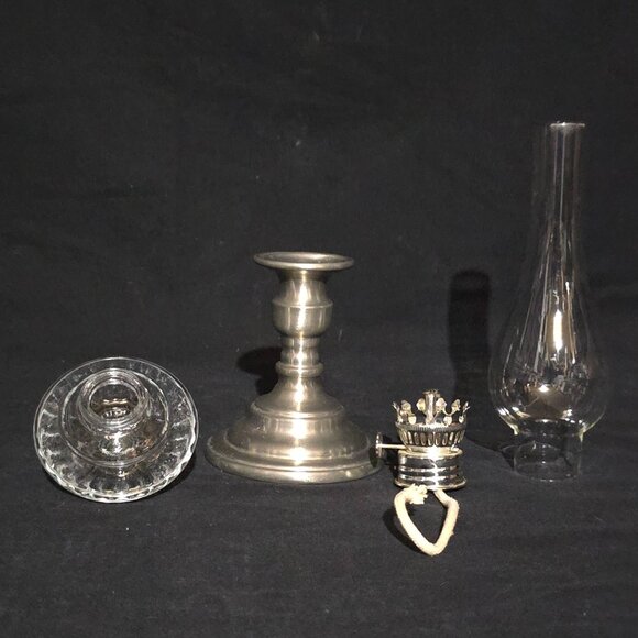 RARE! Vtg Old Saybrook Pewter Candlestick Holder / Oil Lamp - Complete - Picture 5 of 9